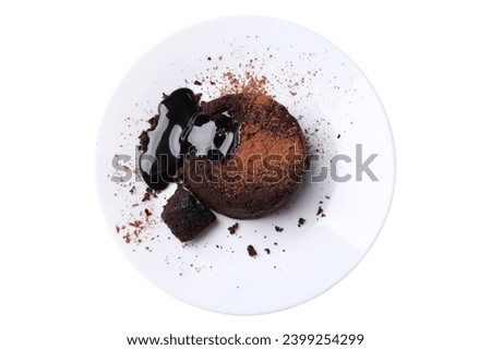 PNG, One delicious chocolate fondant on plate, isolated on white background, top view Royalty-Free Stock Photo #2399254299