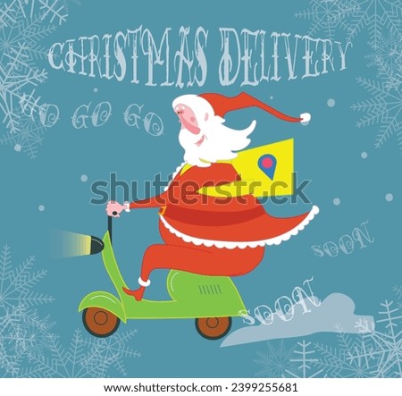 vector image of santa claus working in a delivery service on a moped