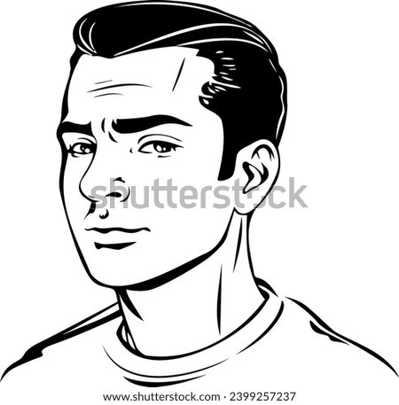 Head of a man. Black and white portrait of a young man. Character avatar icon. Flat isolated illustration on white background.