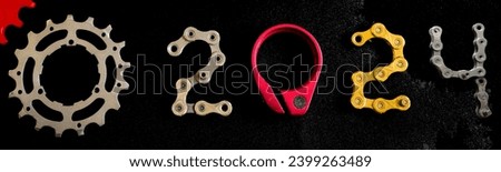 Bike part 2024 concept number isolated on black background Royalty-Free Stock Photo #2399263489