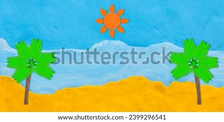 plasticine Sea background  with coconut tree and sun concept holiday vacation