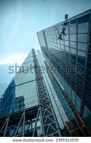 Low angle view of London CBD skyscrapers. 