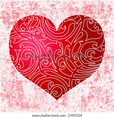 Ornate heart over a grunge background - VECTOR