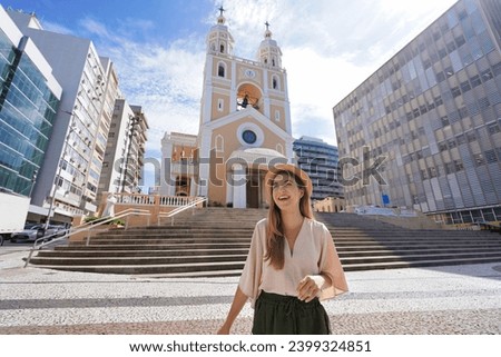 Young traveler woman visiting the city of Florianopolis, Santa Catarina, Brazil Royalty-Free Stock Photo #2399324851