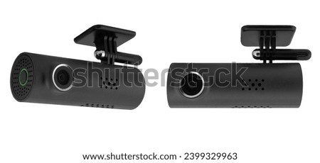 Dash cam. Dash Camera isolated white background. Car DVR. Portable mobile DVR video camera camcorder isolated Royalty-Free Stock Photo #2399329963