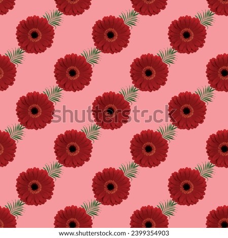 Red daisy flower with leaf Seamless Pattern Design
