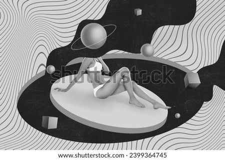 Creative drawing black white effect picture collage of lady having spa body skin care procedure dream surreal space