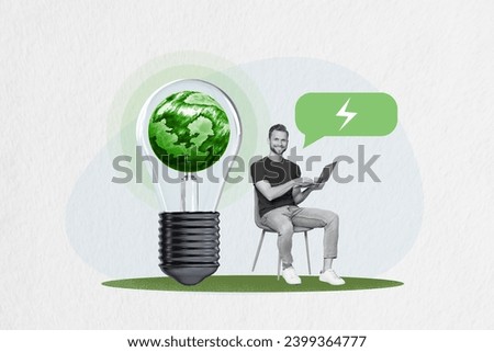 Composite collage picture image of young man green planet inside electric bulb electricity source freak bizarre unusual fantasy billboard