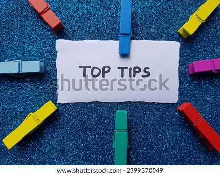 Top tips text on blue background.