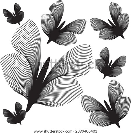 set of beautiful black and white guipure lace butterflies isolated. Floral design for greeting card and invitation of wedding, birthday, Valentine's Day, mother's day and seasonal holiday