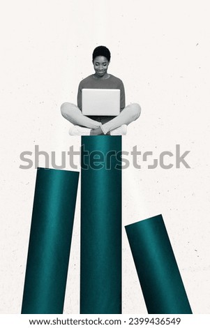 Vertical collage black white gamma picture of successful person working using wireless netbook Royalty-Free Stock Photo #2399436549