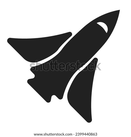 Space shuttle vector icon. Rocket logo. Space flight concept icon. Black rocket vector. Symbol of flight to the stars. Vector illustration of space race.