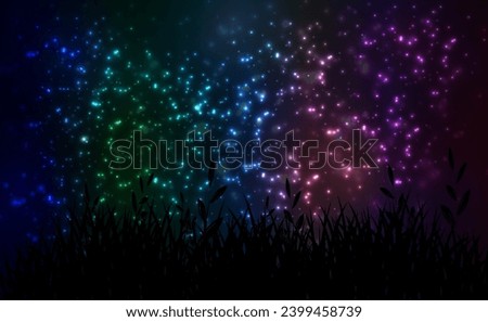 silhouette of the grass on background of cosmic night sky