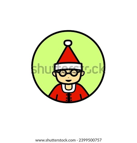 Simple cartoon boy character wearing Christmas or Santa Claus costume. Vector illustration