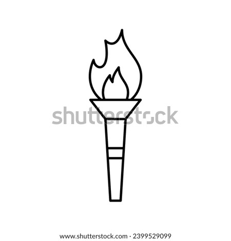 Olympic torch with fire, line icon. Burning torch symbol of Olympic games. Competition of athletes in sport for winning champion. Flame of victory. Vector outline illustration