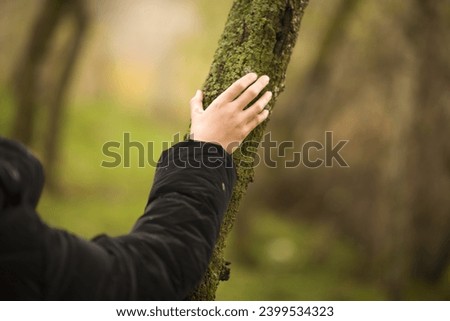 young woman walking, sitting, resting, drinking tea in the forest