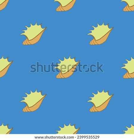 Seashell seamless pattern on the blue background