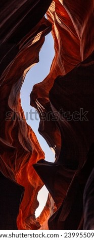 Look of water shaped smooth sandstone walls to unusual curves and adges in antelope national park in arizona, america, usa Royalty-Free Stock Photo #2399550997