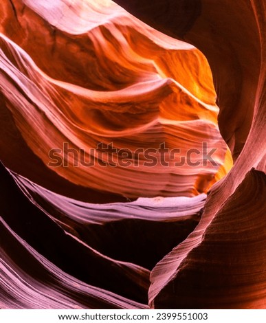 Look of water shaped smooth sandstone walls to unusual curves and adges in antelope national park in arizona, america, usa Royalty-Free Stock Photo #2399551003