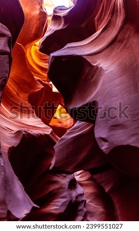 Look of water shaped smooth sandstone walls to unusual curves and adges in antelope national park in arizona, america, usa Royalty-Free Stock Photo #2399551027