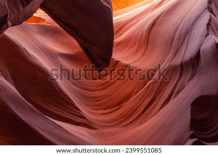 Look of water shaped smooth sandstone walls to unusual curves and adges in antelope national park in arizona, america, usa Royalty-Free Stock Photo #2399551085