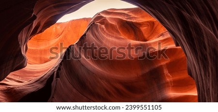 Look of water shaped smooth sandstone walls to unusual curves and adges in antelope national park in arizona, america, usa Royalty-Free Stock Photo #2399551105
