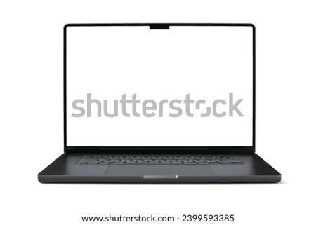 Laptop or notebook space black with blank screen isolated with clipping path on transparent background. Royalty-Free Stock Photo #2399593385