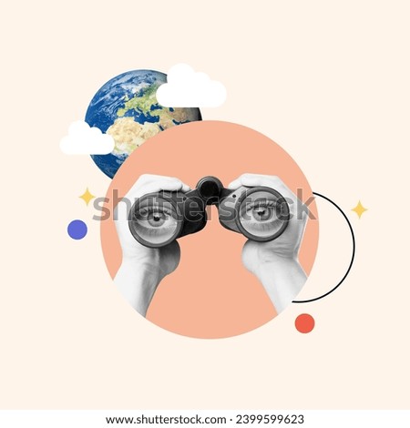 Binocular vector search, Binoculars, Eye, Looking, Forward, hands with binoculars, earth view, Focus, Determination, Futuristic, Personal perspective, Point of view, Spyglass, Looking at the landscape