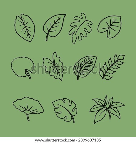 Set of flowers and leaves line hand drawn illustration vector , Element design texture