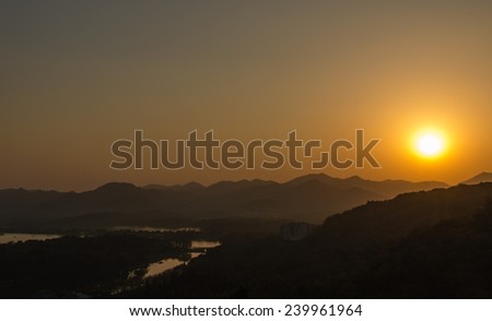 Beautiful Sunset Around Hangzhou Mountains, China