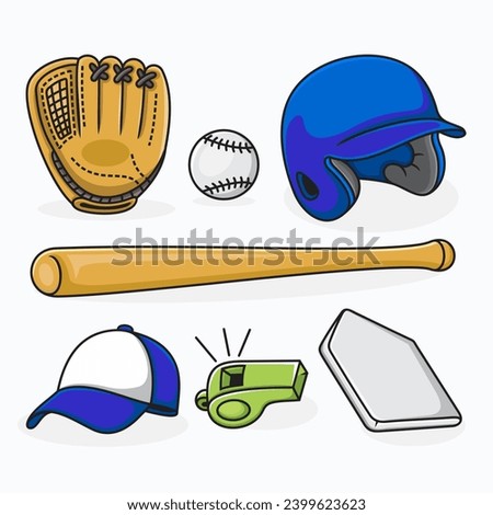 set of baseball sports equipment vector elements and illustrations.