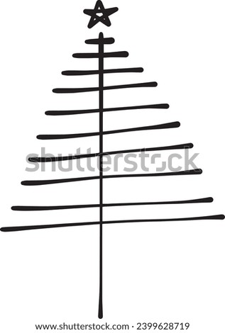 Christmas tree icon, vector hand drawn outline illustration of Xmas symbol for greeting and invitation cards in web and print materials
