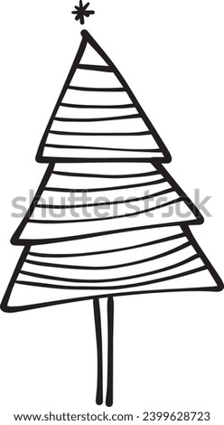 Christmas tree icon, vector hand drawn outline illustration of Xmas symbol for greeting and invitation cards in web and print materials
