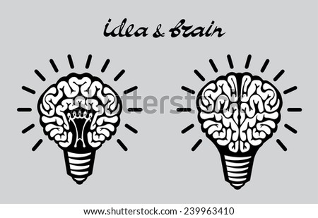 Light bulb idea human brain on gray background