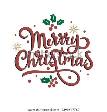 Merry Christmas clip art. Hand lettering calligraphy isolated on plain background. Holidays best wish elements. Script calligraphy banner, poster or social media post. Vector illustration.