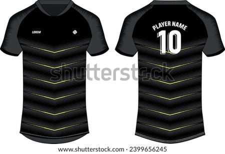 Sports t-shirt jersey design flat sketch illustration, Abstract chevron v neck Football jersey concept with front and back view for Soccer, Cricket, Volleyball, Rugby, tennis, badminton uniform kit