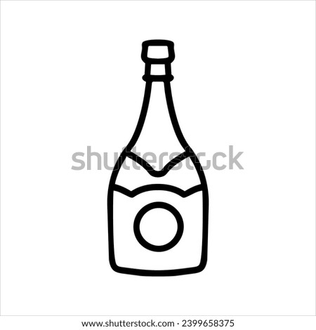 Vector contour black and white champagne bottle icon on a white background. Festive event, anniversary. Restaurant or alcohol logo.