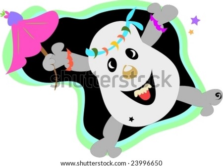 Festive Skull with Stars and Umbrella Vector--hereâ??s a happy party skull with lots of color and personality