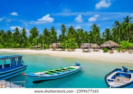 Bangaram island lakshadweep,   with white sand and boats Royalty-Free Stock Photo #2399677165