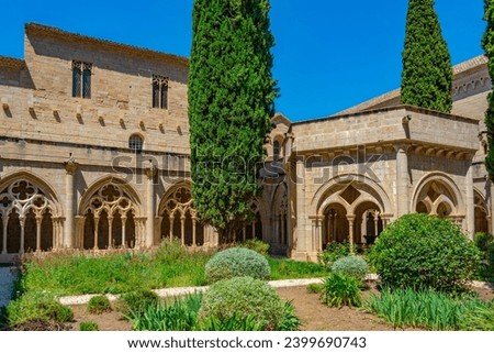 Cloister at Monastery of Santa Maria de Poblet in Spain. Royalty-Free Stock Photo #2399690743