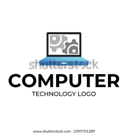 Computer logo design. Pc fix, repair, Computer maintenance service, software, Computer tech shop vector illustration isolated on white background