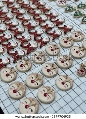 Delicious Christmas cookies on table, Homemade cookies for Christmas Party. Free space for text. Special menu in coffee shop.