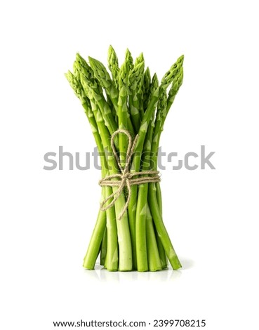 Bunch of Raw Garden Asparagus with Shadow Isolated. Fresh Green Spring Vegetables on White Background. Edible Sprouts of Asparagus Officinalis Top View Royalty-Free Stock Photo #2399708215