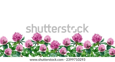 Banner, border with red clovers. Hand drawn botanical watercolor illustration isolated on white background. For clip art cards label package invitation