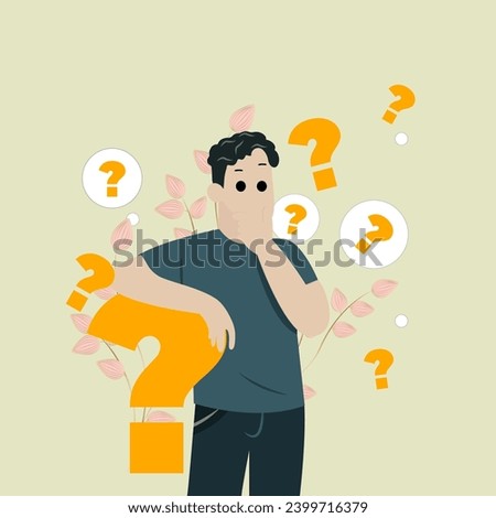 the guy is standing in thought, a difficult choice, a thinking man is a sign of a question Royalty-Free Stock Photo #2399716379