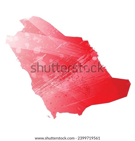High detailed vector map. Saudi Arabia. Watercolor Style. Alizarin red color.