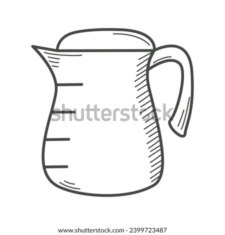 Water jug doodle sketch style. Simple ink sketch of kitchen vase for drinks. Home kitchen glassware clip art. Line silhouette jug with handle isolated vector illustration
