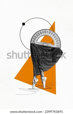 Vertical collage image of black white effect girl legs protractor measure angle drawing triangle isolated on creative background