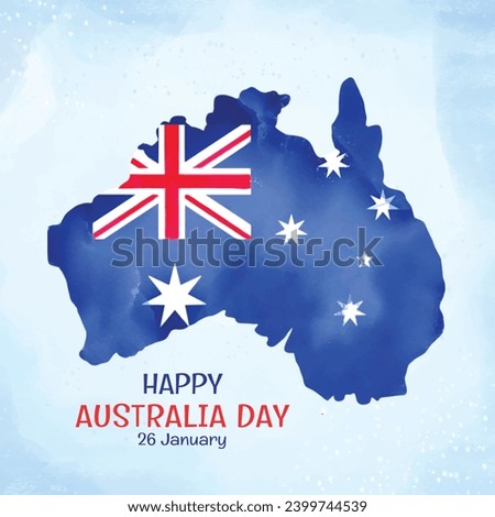Happy Australia day background. Australia national day. National day of Australia. January 26. Map of Australia with flag. Cartoon Vector illustration for Poster, Banner, Flyer, Greeting, Card, Cover. Royalty-Free Stock Photo #2399744539