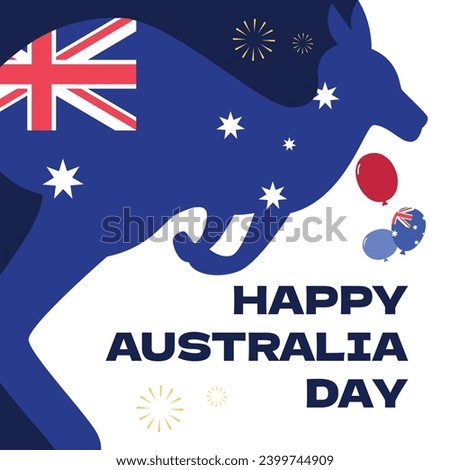 Happy Australia day. Australia national day. National day of Australia. January 26. Map of Australia with flag. Cartoon Vector illustration Template for Poster, Banner, Flyer, Greeting, Card, Cover. Royalty-Free Stock Photo #2399744909
